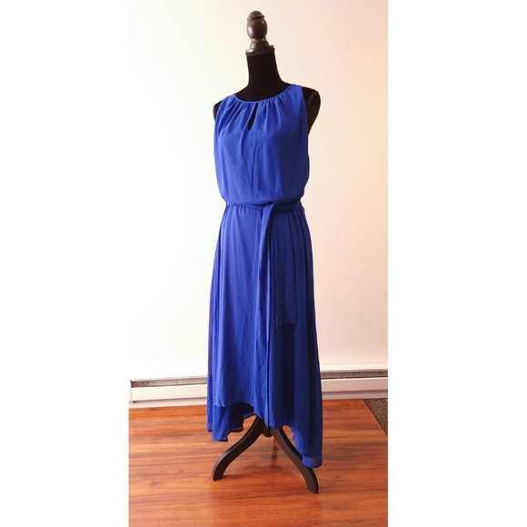 Unknown Dresses & Skirts - Womens Electric Blue Slitted Cut Out Keyhole Full-Length Formal Dress Sz. XXL